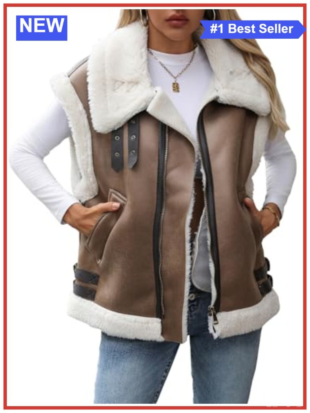 Warm Suede Sherpa Leather Vest Jacket Sleeveless Lambwool Fur Coat